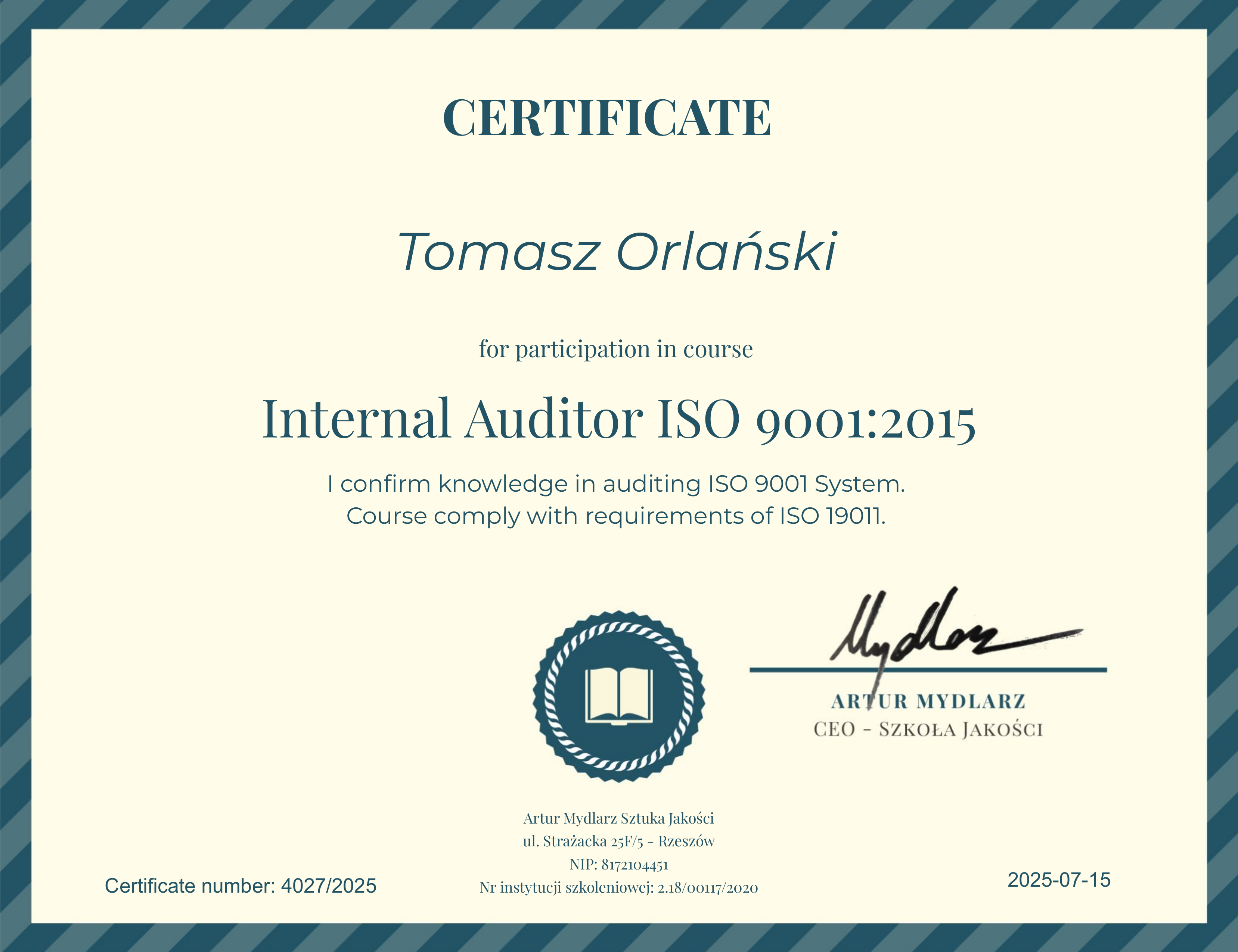 Certificate ISO 9001