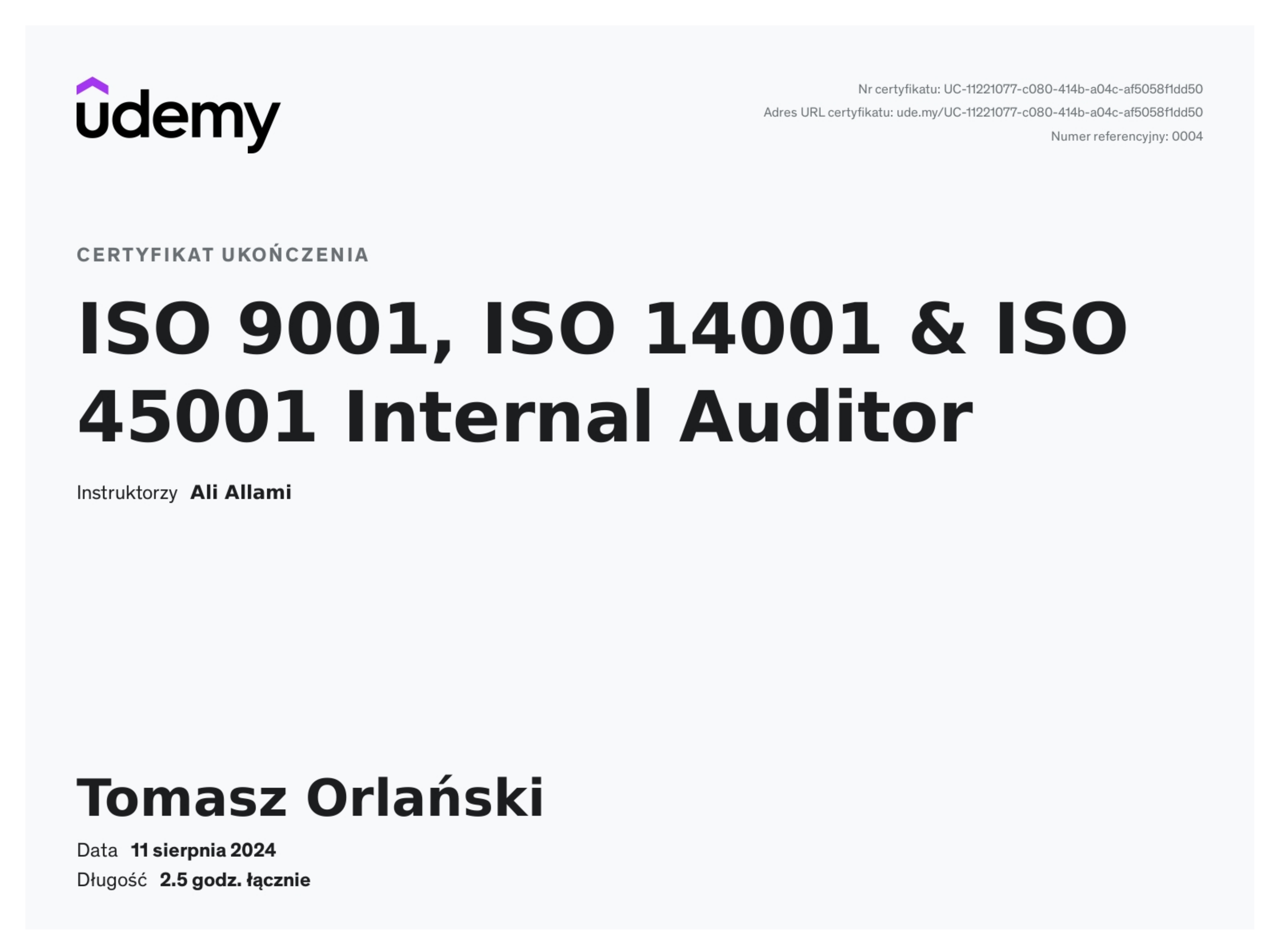 Udemy Certificate